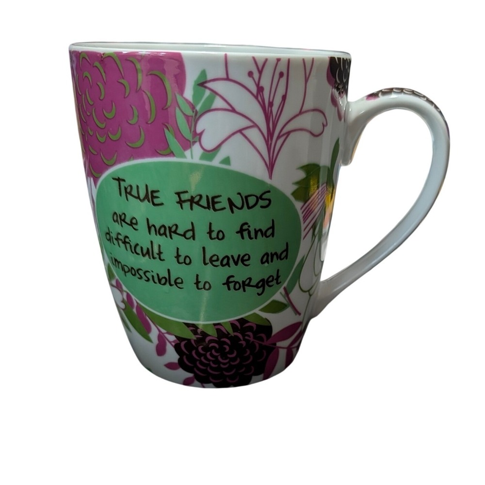 Pier 1 Imports Mud Pie 12oz True Friends Floral Coffee Mug Pink Green White NEW